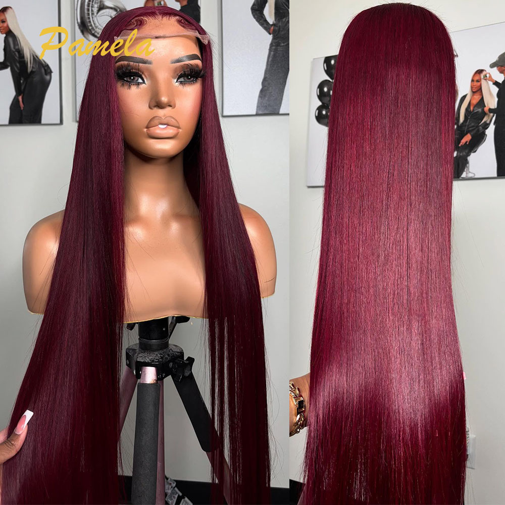 Lace Front Wigs - Super dubbelgetrokken bordeaux gekleurde lijmloze pruik