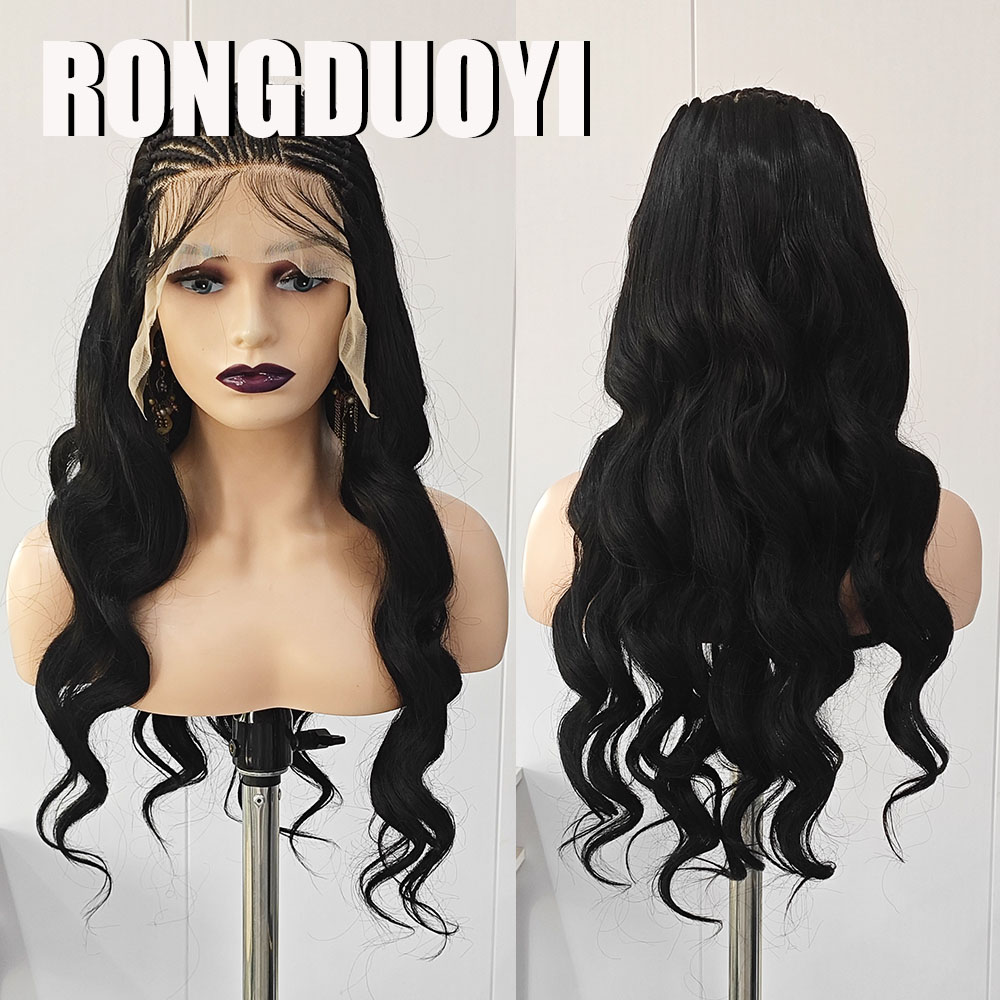 Synthetic Braided Wigs For Black Women - RONGDUOYI Zwart Gevlochten Golf Synthetische Pruik