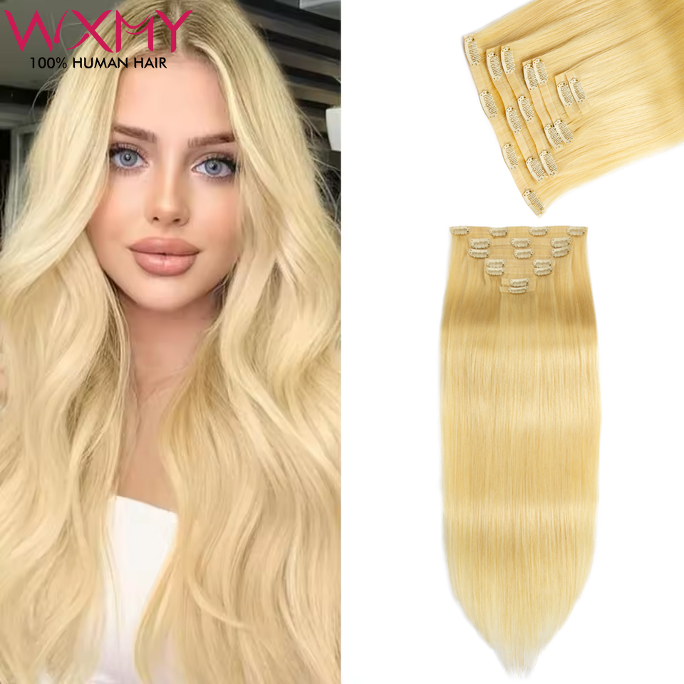 Blond steil haar PU Clip-in ha - Seamless Clip In Hair Extensions Human Hair recensie en prijs
