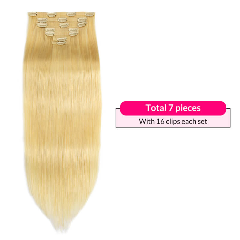 Blond steil haar PU Clip-in ha - Seamless Clip In Hair Extensions Human Hair recensie en prijs