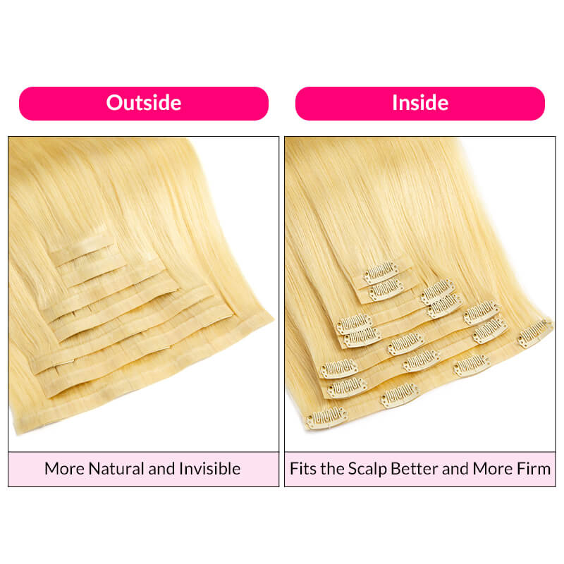 Blond steil haar PU Clip-in ha - Seamless Clip In Hair Extensions Human Hair recensie en prijs