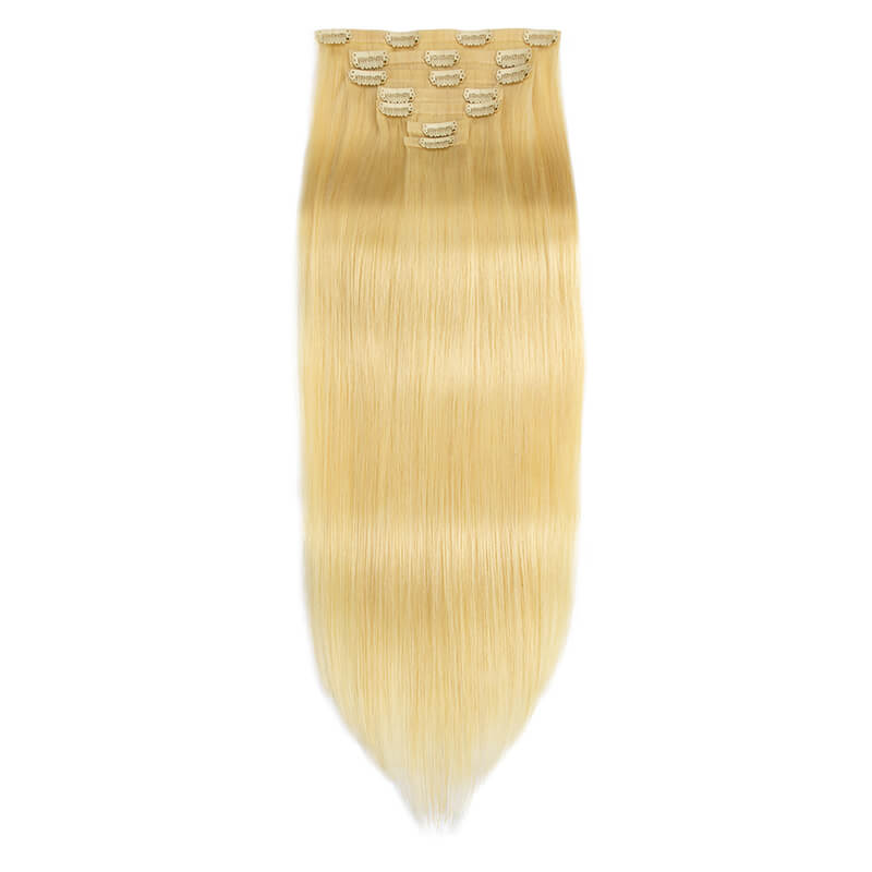 Blond steil haar PU Clip-in ha - Seamless Clip In Hair Extensions Human Hair recensie en prijs
